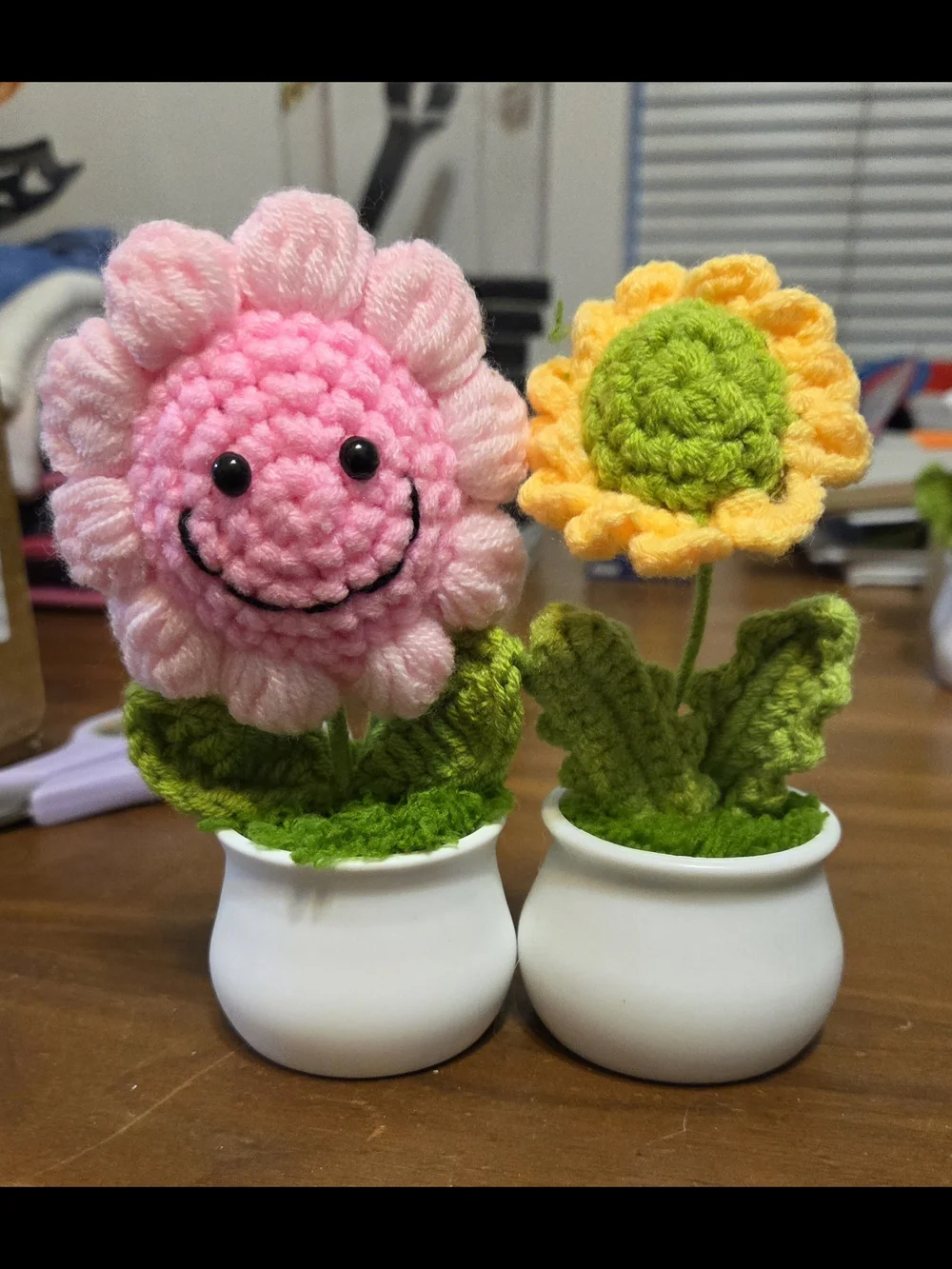 Handmade Pink and Yellow Crochet Flower Pot Duo - Kids Accessories